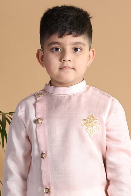 Shop_Kora By Nilesh Mitesh_Pink Silk Embroidery Overlapping Kurta And Churidar Set_Online_at_Aza_Fashions