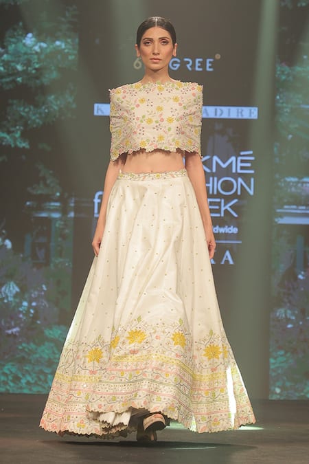 Keerthi Kadire Floral Applique Cape & Lehenga 