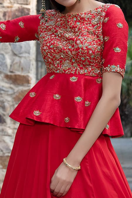 Shop Keerthi Kadire Pink Raw Silk, Chanderi Boat Peplum Lehenga Set at Aza Fashions Shop_Keerthi Kadire_Pink Raw Silk, Chanderi Boat Peplum Lehenga Set _at_Aza_Fashions