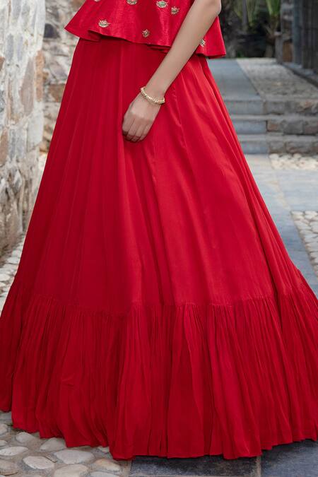 Keerthi Kadire Pink Raw Silk, Chanderi Boat Peplum Lehenga Set Online at Aza Fashions Keerthi Kadire_Pink Raw Silk, Chanderi Boat Peplum Lehenga Set _Online_at_Aza_Fashions