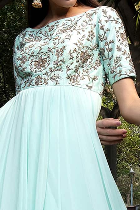 Keerthi Kadire Blue Georgette Boat Embroidered Gown Online at Aza Fashions Keerthi Kadire_Blue Georgette Boat Embroidered Gown _Online_at_Aza_Fashions