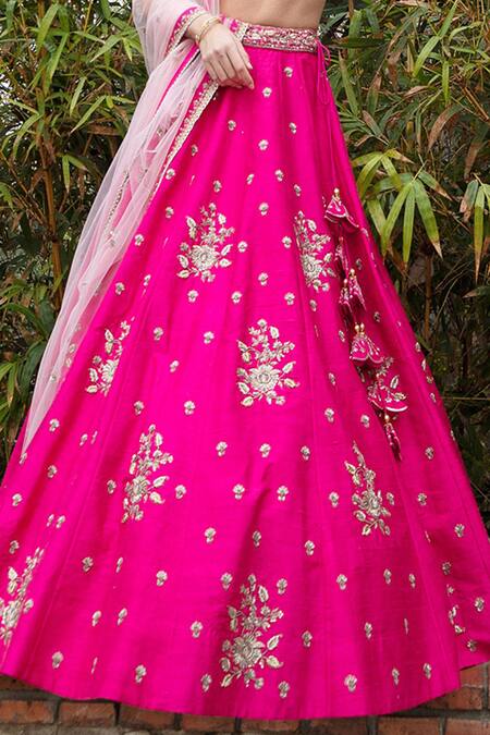 Buy Keerthi Kadire Pink Raw Silk, Net Scoop Neck Embroidered Bridal Lehenga Set Online at Aza Fashions Buy_Keerthi Kadire_Pink Raw Silk, Net Scoop Neck Embroidered Bridal Lehenga Set _Online_at_Aza_Fashions