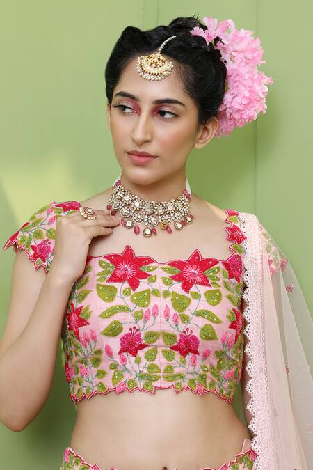 Shop Keerthi Kadire Peach Raw , Net, Dola Round Embroidered Bridal Lehenga Set Online at Aza Fashions Shop_Keerthi Kadire_Peach Raw , Net, Dola Round Embroidered Bridal Lehenga Set _Online_at_Aza_Fashions