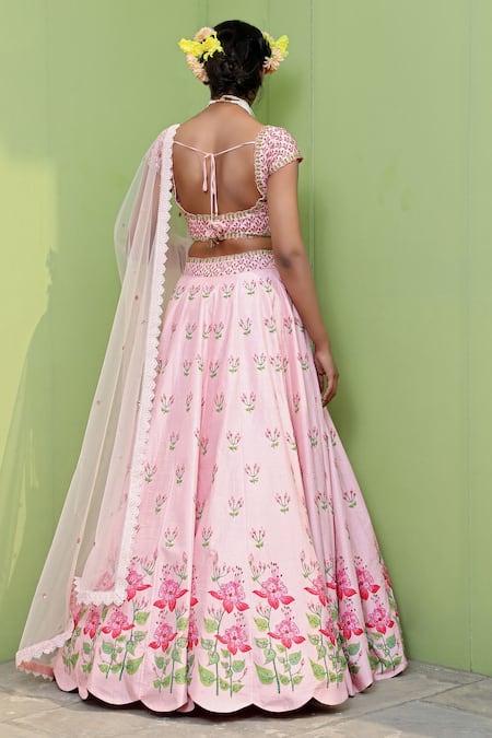 Shop Keerthi Kadire Pink Raw , Net, Dola Round Embroidered Bridal Lehenga Set at Aza Fashions Shop_Keerthi Kadire_Pink Raw , Net, Dola Round Embroidered Bridal Lehenga Set _at_Aza_Fashions