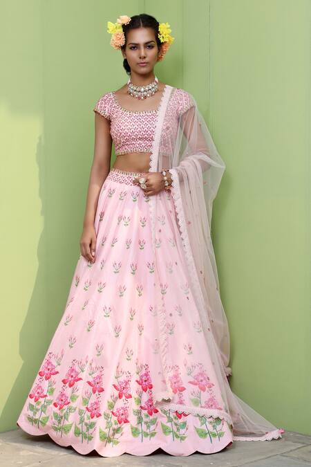 Keerthi Kadire Pink Raw , Net, Dola Round Embroidered Bridal Lehenga Set Online at Aza Fashions Keerthi Kadire_Pink Raw , Net, Dola Round Embroidered Bridal Lehenga Set _Online_at_Aza_Fashions