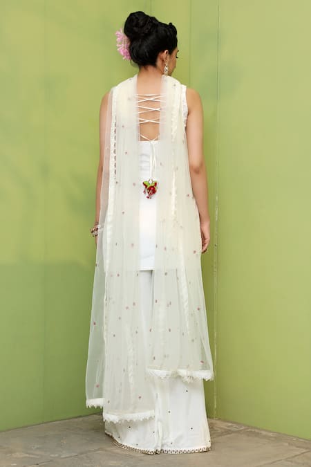Shop_Keerthi Kadire_White Dola Silk Embroidery Square Neck Sharara Set _at_Aza_Fashions