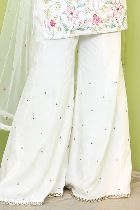 Keerthi Kadire_White Dola Silk Embroidery Square Neck Sharara Set _at_Aza_Fashions