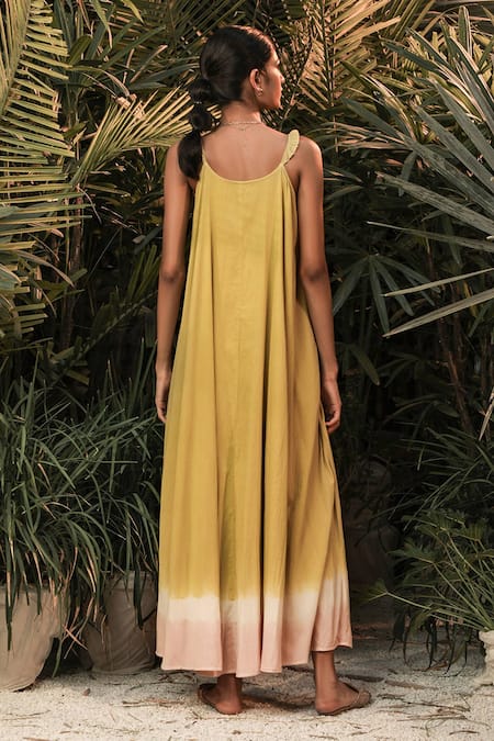 Shop Kharakapas Green Mul Cotton V Neck Printed Maxi Dress at Aza Fashions Shop_Kharakapas_Green Mul Cotton V Neck Printed Maxi Dress _at_Aza_Fashions