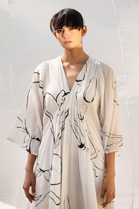 Shop_Kharakapas_White Printed Maxi Dress _Online_at_Aza_Fashions