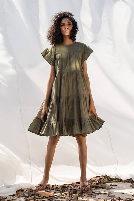 Buy Kharakapas Green Tiered Dress Online at Aza Fashions Buy_Kharakapas_Green Tiered Dress _Online_at_Aza_Fashions