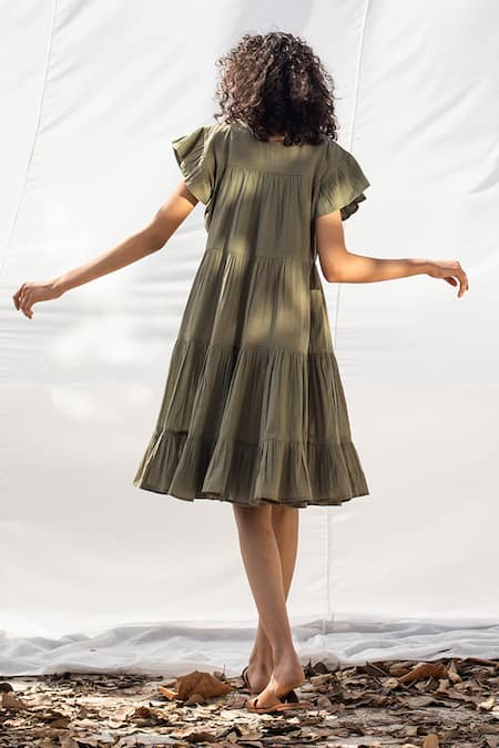 Shop Kharakapas Green Tiered Dress at Aza Fashions Shop_Kharakapas_Green Tiered Dress _at_Aza_Fashions