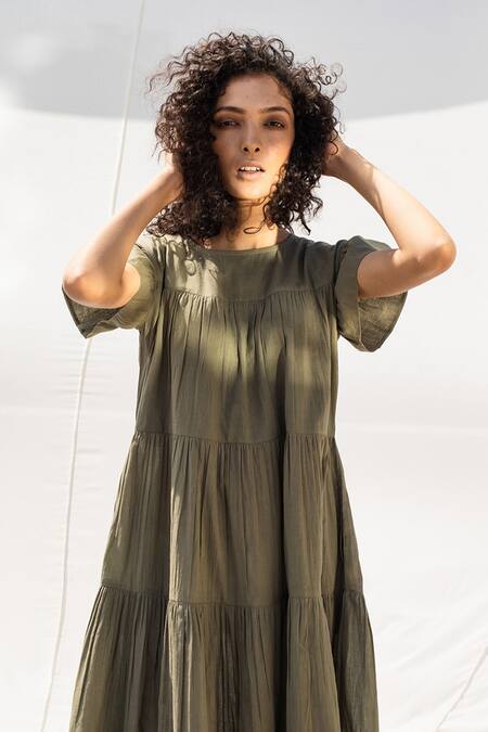 Shop Kharakapas Green Tiered Dress Online at Aza Fashions Shop_Kharakapas_Green Tiered Dress _Online_at_Aza_Fashions