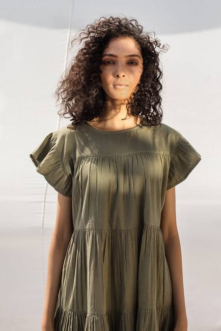 Kharakapas Green Tiered Dress at Aza Fashions Kharakapas_Green Tiered Dress _at_Aza_Fashions