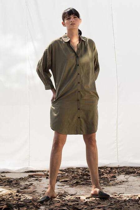 Kharakapas_Green Shirt Dress _Online_at_Aza_Fashions