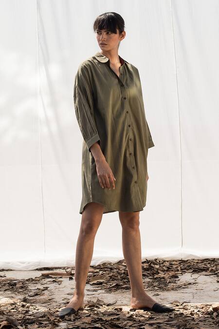 Buy_Kharakapas_Green Shirt Dress _Online_at_Aza_Fashions