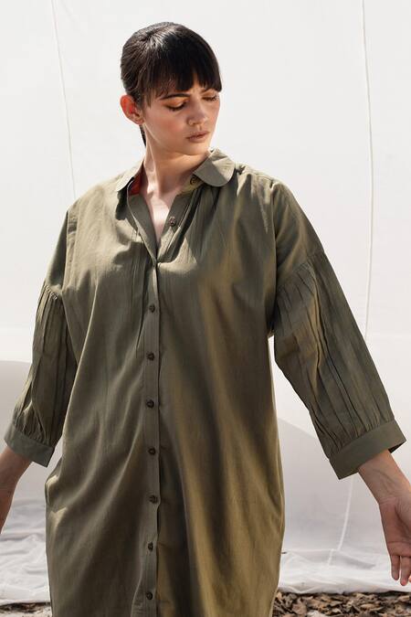Kharakapas_Green Shirt Dress _at_Aza_Fashions
