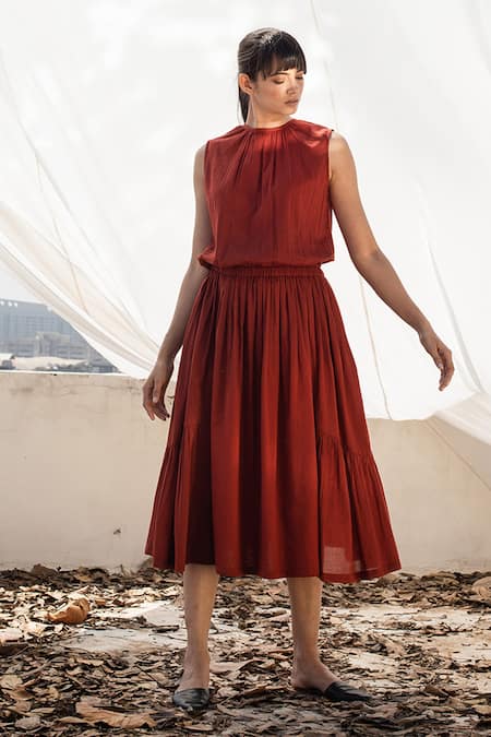 Kharakapas Red Flared Midi Dress