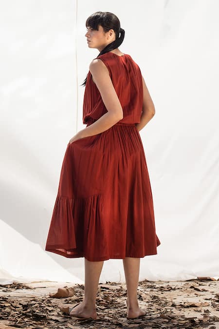 Shop Kharakapas Red Flared Midi Dress at Aza Fashions Shop_Kharakapas_Red Flared Midi Dress _at_Aza_Fashions