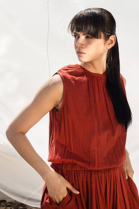 Shop Kharakapas Red Flared Midi Dress Online at Aza Fashions Shop_Kharakapas_Red Flared Midi Dress _Online_at_Aza_Fashions