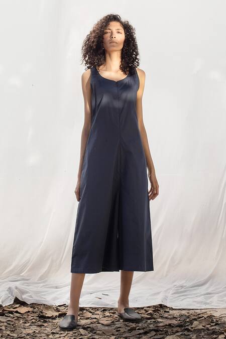 Buy Kharakapas Blue Zipper Culotte Jumpsuit Online at Aza Fashions Buy_Kharakapas_Blue Zipper Culotte Jumpsuit _Online_at_Aza_Fashions