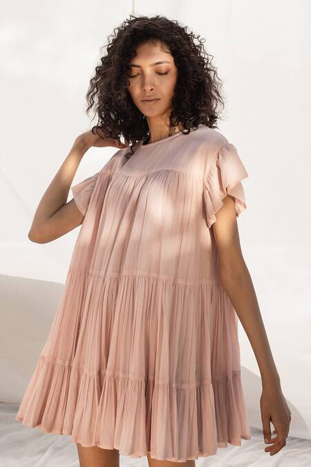 Kharakapas Pink Tiered Frill Dress at Aza Fashions Kharakapas_Pink Tiered Frill Dress _at_Aza_Fashions