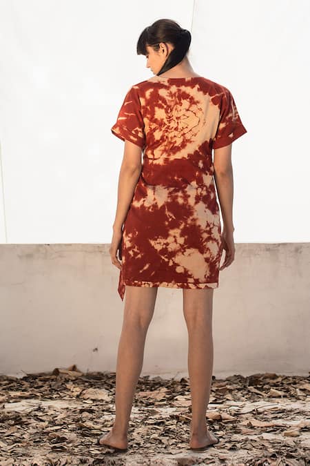 Shop_Kharakapas_Red Tie-dye Wrap Dress _at_Aza_Fashions