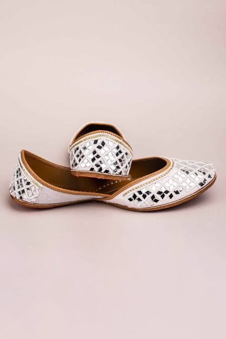 Buy_Kasually Klassy_White Mirror Work Juttis_Online_at_Aza_Fashions