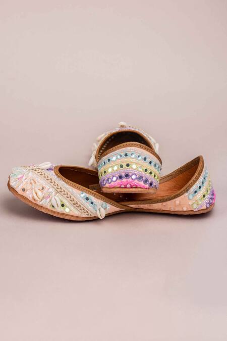 Shop_Kasually Klassy_Peach Tassel Embellished Juttis_Online_at_Aza_Fashions