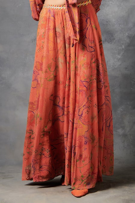 Shop Saundh Orange Viscose Georgette Abstract, Silk Thread And Konyak Printed Top & Pant Set Online at Aza Fashions Shop_Saundh_Orange Viscose Georgette Abstract, Silk Thread And Konyak Printed Top & Pant Set _Online_at_Aza_Fashions