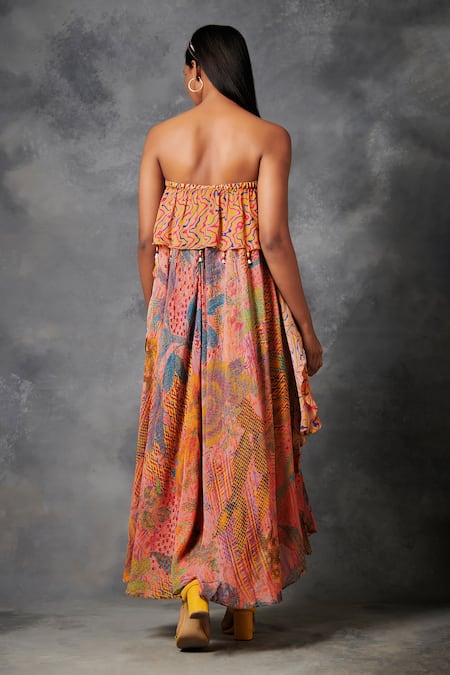 Shop Saundh Peach Natural Crepe Floral, Abstract And Lace Work Straight Konyak Tube Dress at Aza Fashions Shop_Saundh_Peach Natural Crepe Floral, Abstract And Lace Work Straight Konyak Tube Dress _at_Aza_Fashions