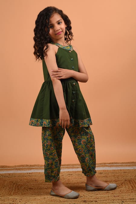Kalp Green Cotton Tropical Anarkali And Afghani Pant Set Online at Aza Fashions Kalp_Green Cotton Tropical Anarkali And Afghani Pant Set _Online_at_Aza_Fashions