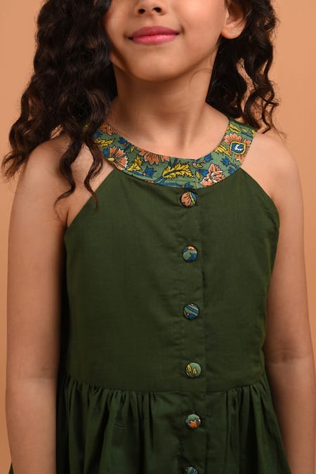 Kalp Green Cotton Tropical Anarkali And Afghani Pant Set at Aza Fashions Kalp_Green Cotton Tropical Anarkali And Afghani Pant Set _at_Aza_Fashions