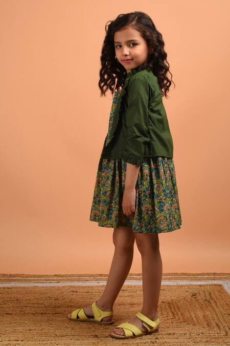 Kalp Green Cotton Embroidery Printed Dress And Jacket Online at Aza Fashions Kalp_Green Cotton Embroidery Printed Dress And Jacket _Online_at_Aza_Fashions