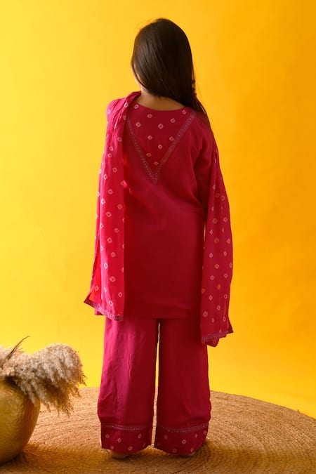 Kalp Bandhani Lace Kurta Set 