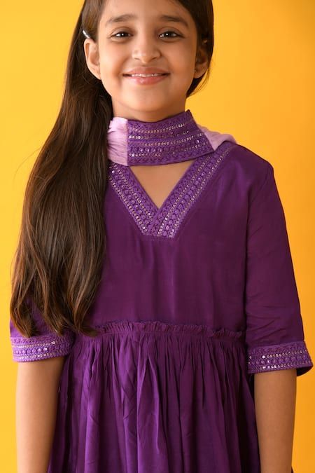 Buy_Kalp_Purple Muslin, Silk, Cotton Lace Woven Kurta Sharara Set _Online_at_Aza_Fashions