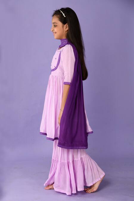 Buy_Kalp_Purple Muslin, Cotton, Silk Sequins, Lace Embroidered Kurta Sharara Set _Online_at_Aza_Fashions