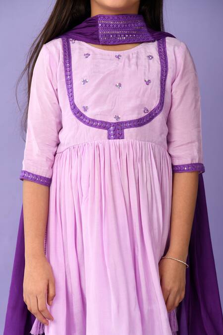 Shop_Kalp_Purple Muslin, Cotton, Silk Sequins, Lace Embroidered Kurta Sharara Set _Online_at_Aza_Fashions