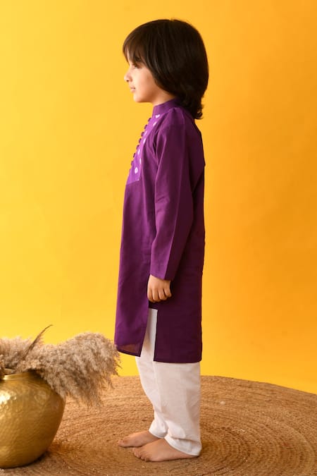 Kalp_Purple Cotton Embroidery Bandhani Yoke Kurta And Pant Set _Online_at_Aza_Fashions