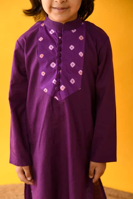 Buy_Kalp_Purple Cotton Embroidery Bandhani Yoke Kurta And Pant Set _Online_at_Aza_Fashions