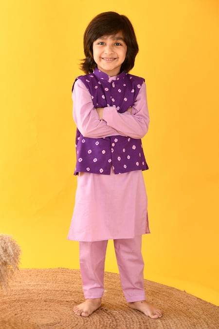Buy Kalp Purple Cotton Fabric Flowers Bandhani Kurta Set With Pant Online at Aza Fashions Buy_Kalp_Purple Cotton Fabric Flowers Bandhani Kurta Set With Pant _Online_at_Aza_Fashions