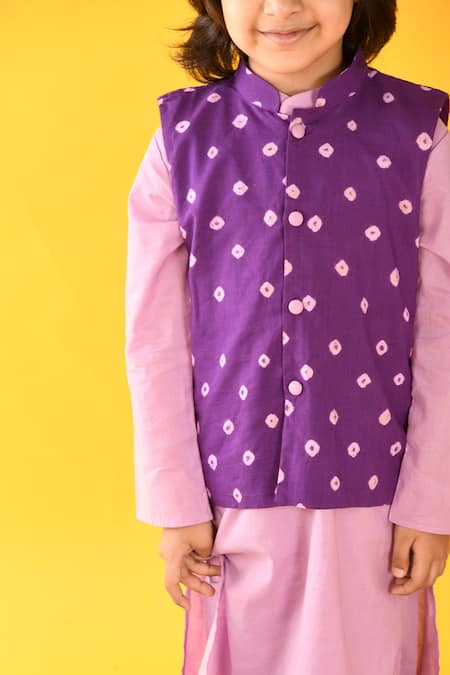 Shop Kalp Purple Cotton Fabric Flowers Bandhani Kurta Set With Pant Online at Aza Fashions Shop_Kalp_Purple Cotton Fabric Flowers Bandhani Kurta Set With Pant _Online_at_Aza_Fashions