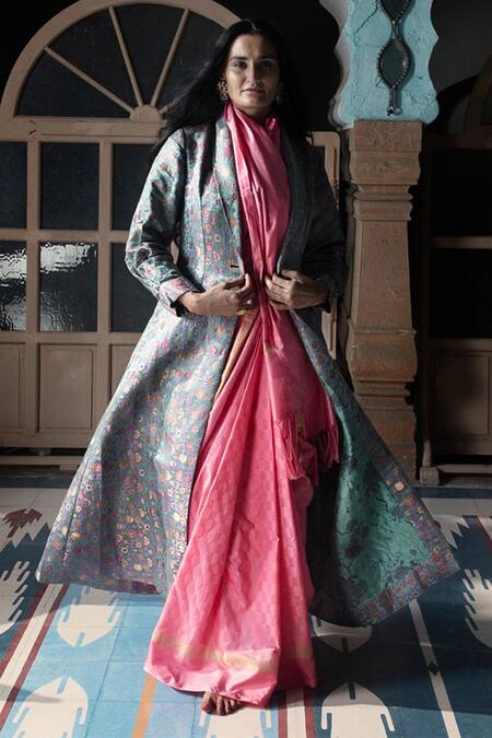 Kasturi Kundal Satin Banarasi Handloom Jacket 