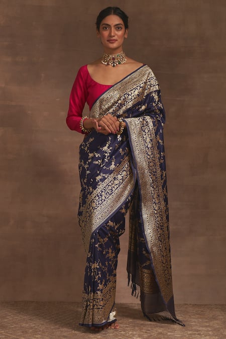 Kasturi Kundal Blue Champai Noor Jaal Zari Saree  