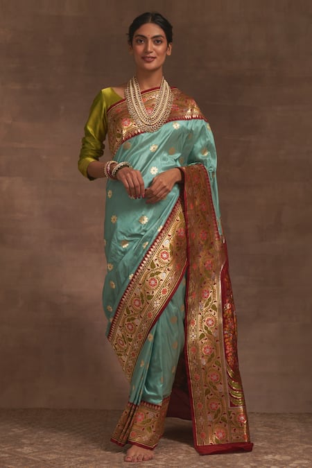 Kasturi Kundal Blue Roop Bazar Kadiyal Border Zari Saree 