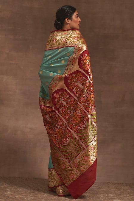 Shop_Kasturi Kundal_Blue Roop Bazar Kadiyal Border Zari Saree _at_Aza_Fashions