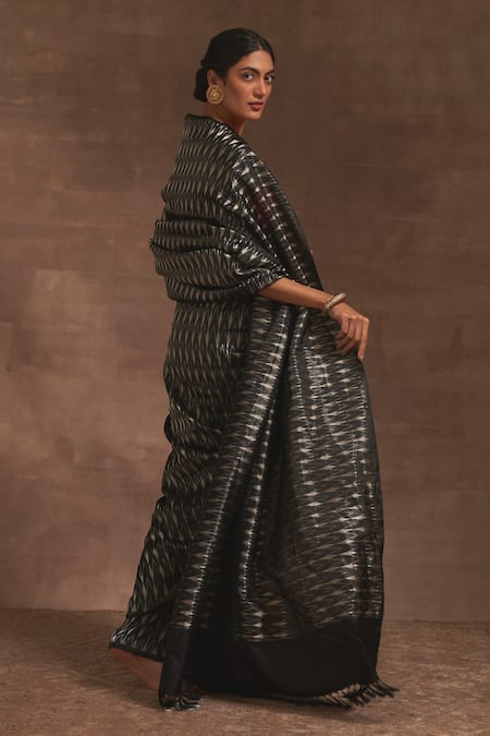 Shop Kasturi Kundal Black Sanjh Marmari Tanchoi Zari Saree at Aza Fashions Shop_Kasturi Kundal_Black Sanjh Marmari Tanchoi Zari Saree _at_Aza_Fashions