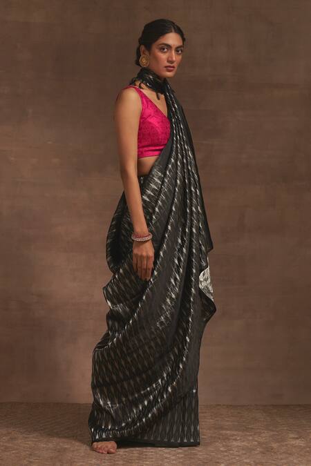 Kasturi Kundal Black Sanjh Marmari Tanchoi Zari Saree Online at Aza Fashions Kasturi Kundal_Black Sanjh Marmari Tanchoi Zari Saree _Online_at_Aza_Fashions
