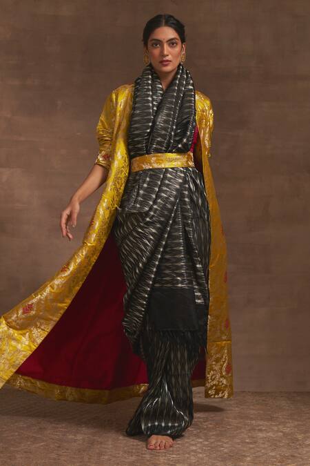 Buy Kasturi Kundal Black Sanjh Marmari Tanchoi Zari Saree Online at Aza Fashions Buy_Kasturi Kundal_Black Sanjh Marmari Tanchoi Zari Saree _Online_at_Aza_Fashions