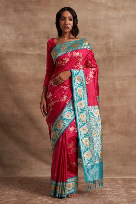 Kasturi Kundal Pink Base Fabric Pure Silk Banarasi Handloom Saree 