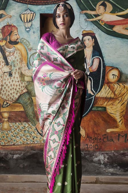 Kasturi Kundal Green Base Fabric Pure Silk Banarasi Handloom Saree 